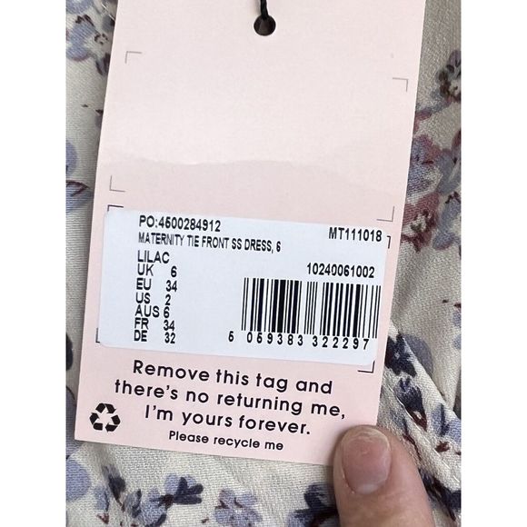 Missguided Maternity Front tie mini Dress - Size 2 - Floral Lilac / Multicolored - Picture 8 of 12